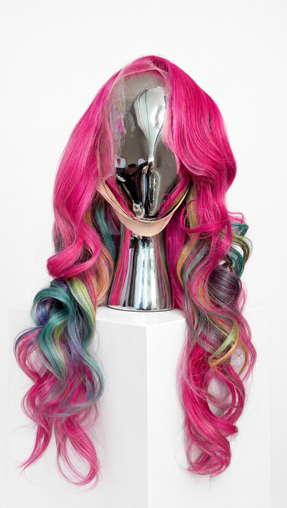 Hot pink rainbow peekaboo body wave 13x6 HD lace frontal wig, front view